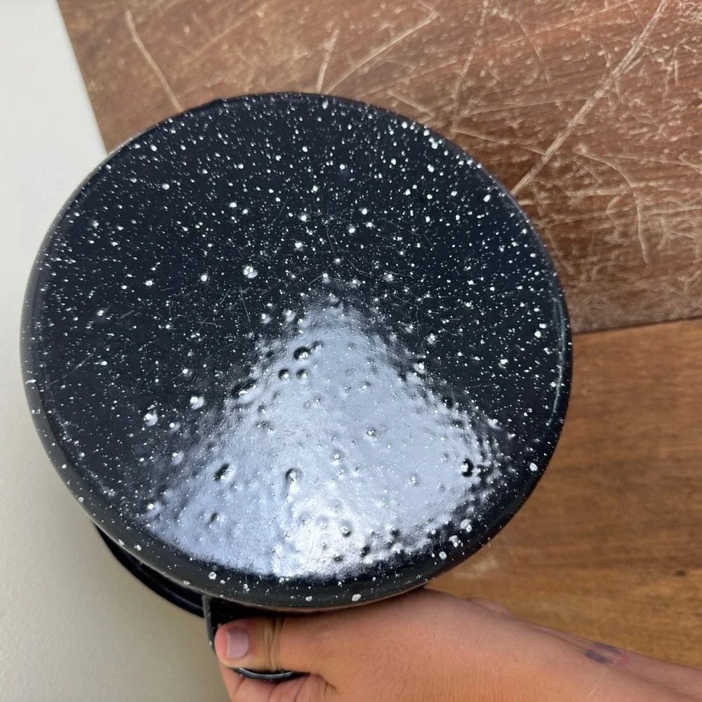 Vintage Black White Speckled Enamel Granite Ware Stock‎ Pot with lid